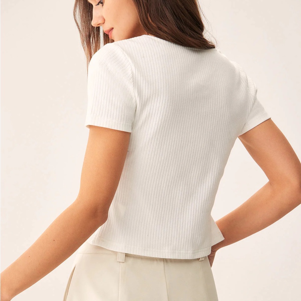 Rihoas White Square Neck Ribbed Knit Tee - Picture 3 of 6